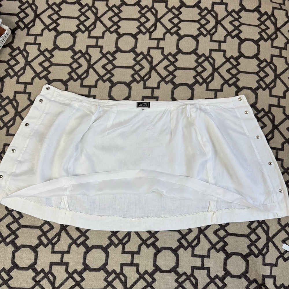 Gianni Versace Linen Button Front Skirt Medusa White Sz 40 S - Picture 11 of 16